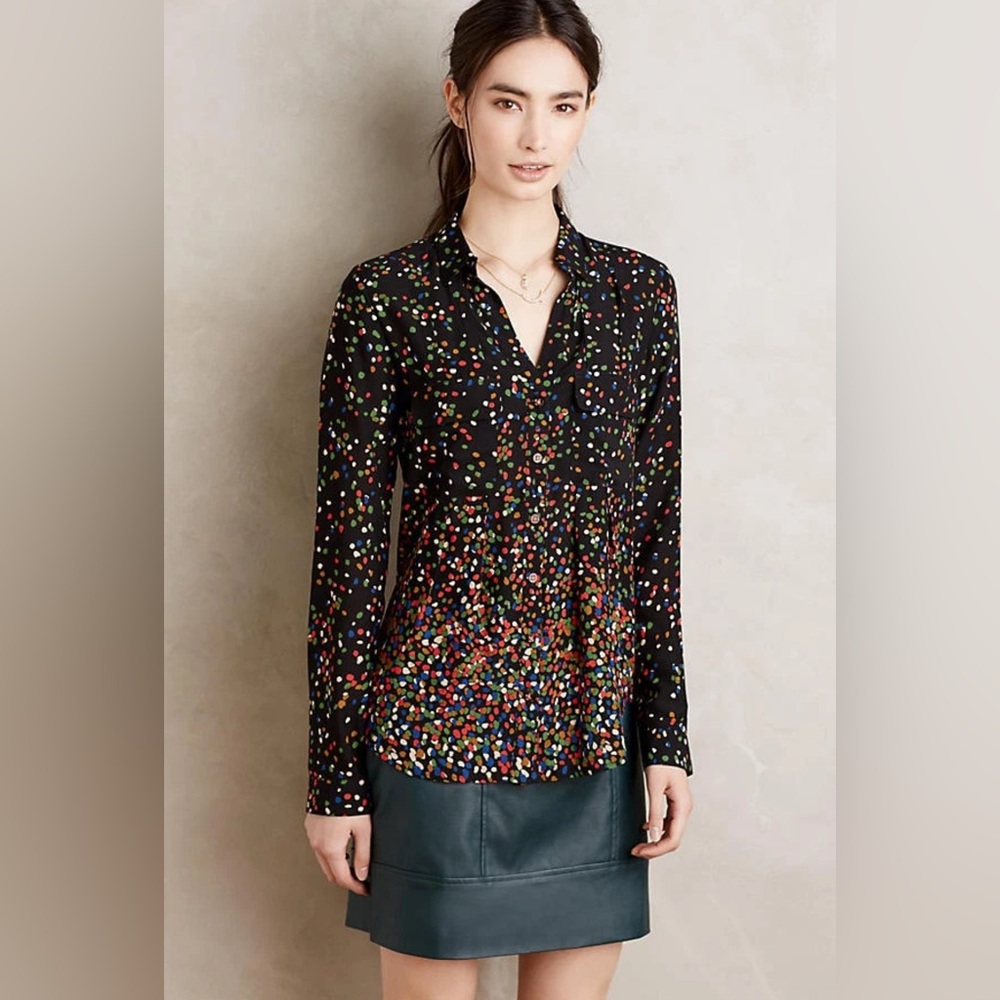 Anthropologie Maeve Wynwood Confetti Dot Blouse